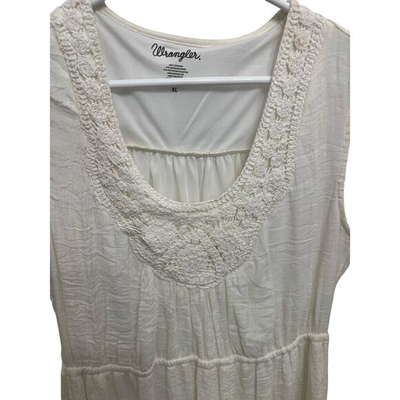 Wrangler crochet neck peasant dress cream XL Peasant Boho western 
Ruffle hem - Picture 8 of 8